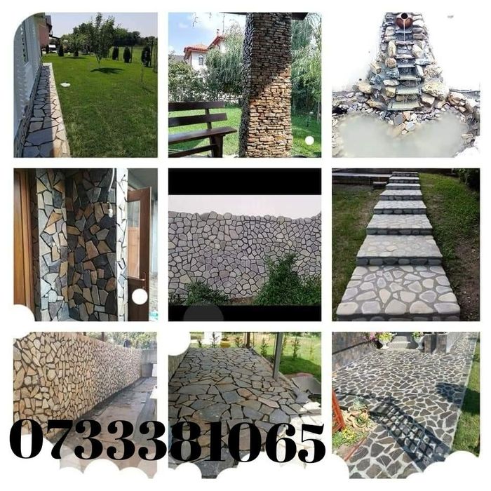 Plante ornamentale tuia. Piatra de placat. Piatra cubica. Gazon rulour