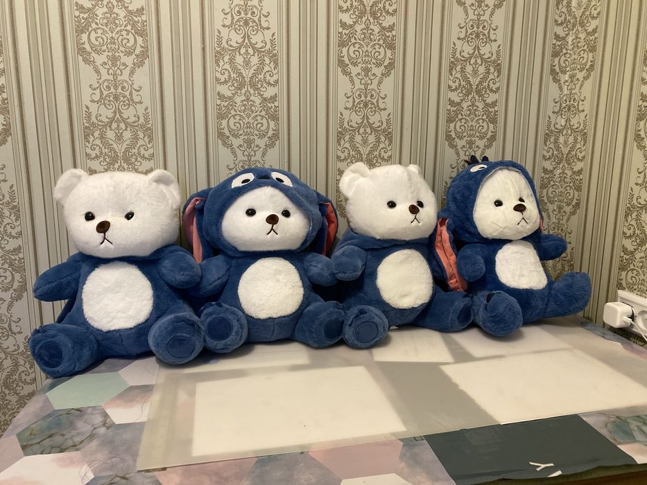 Teddiy stich stech kapishonkali ayiq myaxkiy igrushki mandarin buketla