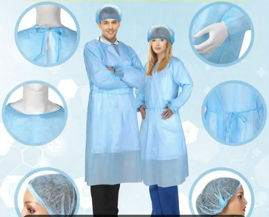 Продаются стерилный одноразовый халат. 
Материал: спандбонд