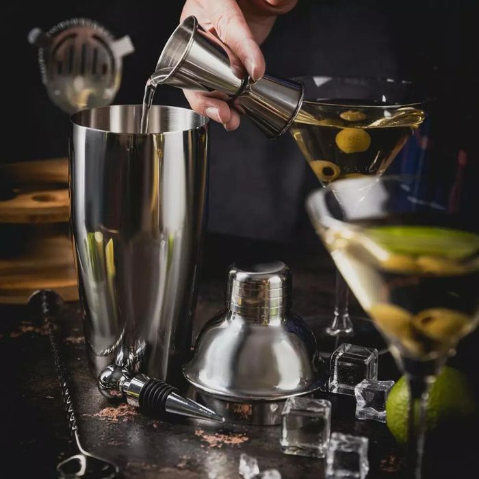 Set barman pentru bauturi, cocktailuri, shaker, 12 elemente, argintiu,