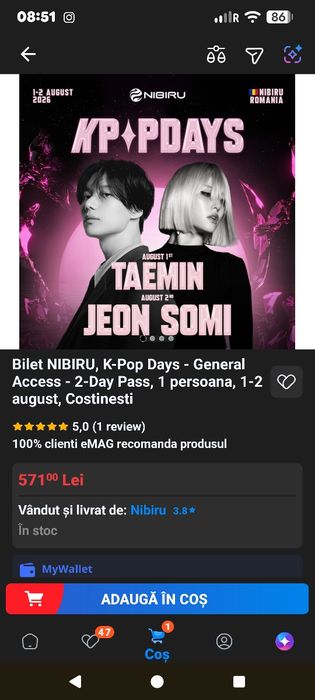 Bilet Nibiru k-pop days 1-2 august 1 persoană