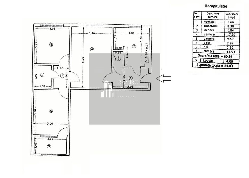 Apartament 3 camere  semidecomandat Rahova