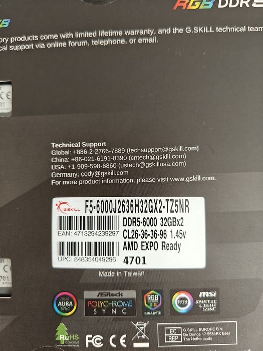 G.skill Trident Z5 Neo RGB 64gb(2x32gb) DDR5 6000Mhz CL26