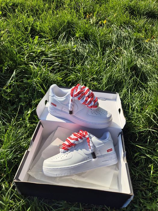 Nike Air Force 1 Low x Supreme White – Șireturi groase (Chunky Laces) – Mărime 38