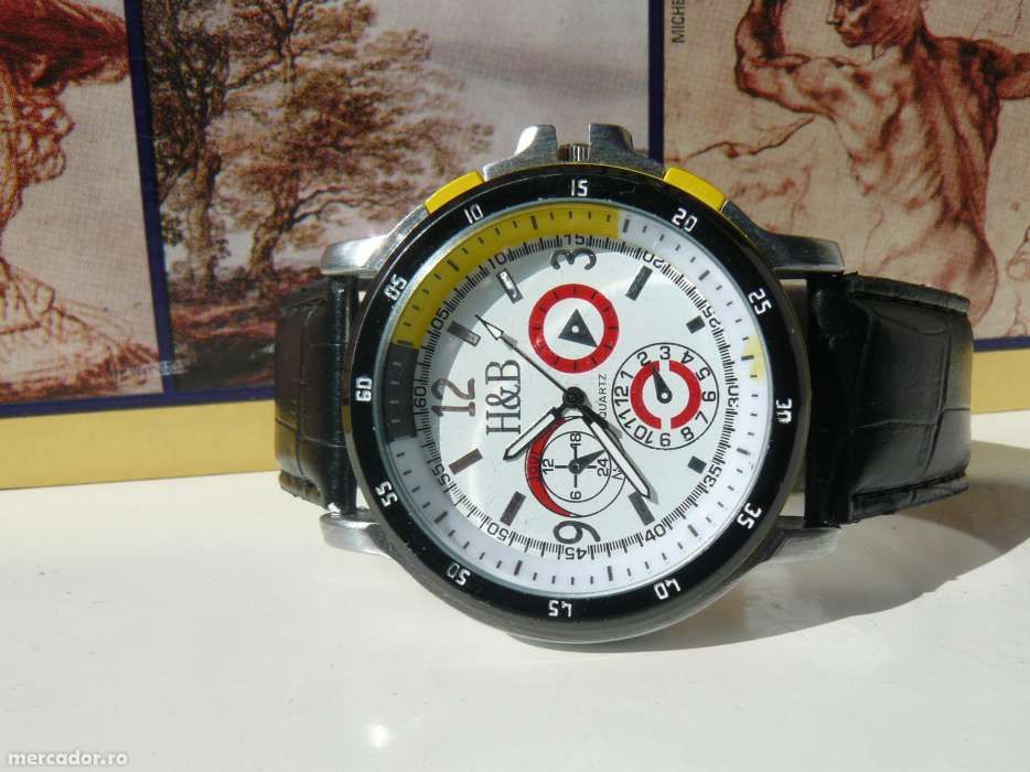 CEAS BARBATI H&B ,SC 05,Nou, Mecanism Quartz,Curea Din Piele Ecologica