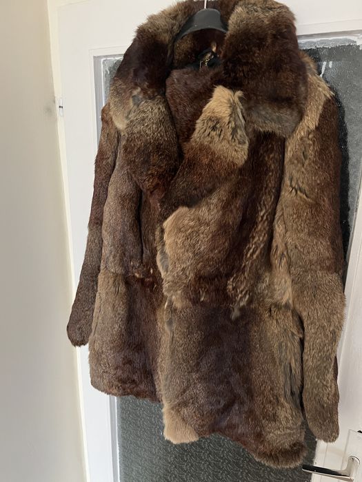 Дълго дамско палто от естествен косъм - L/XL , ретро модел