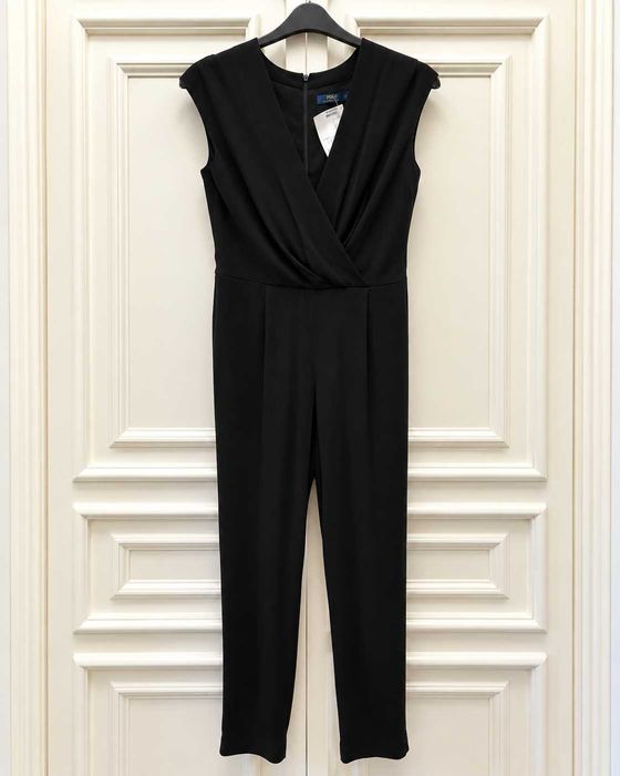 Salopetă Polo Ralph Lauren damă, neagră, din viscoză, croială elegantă cu decolteu petrecut, mărimea M