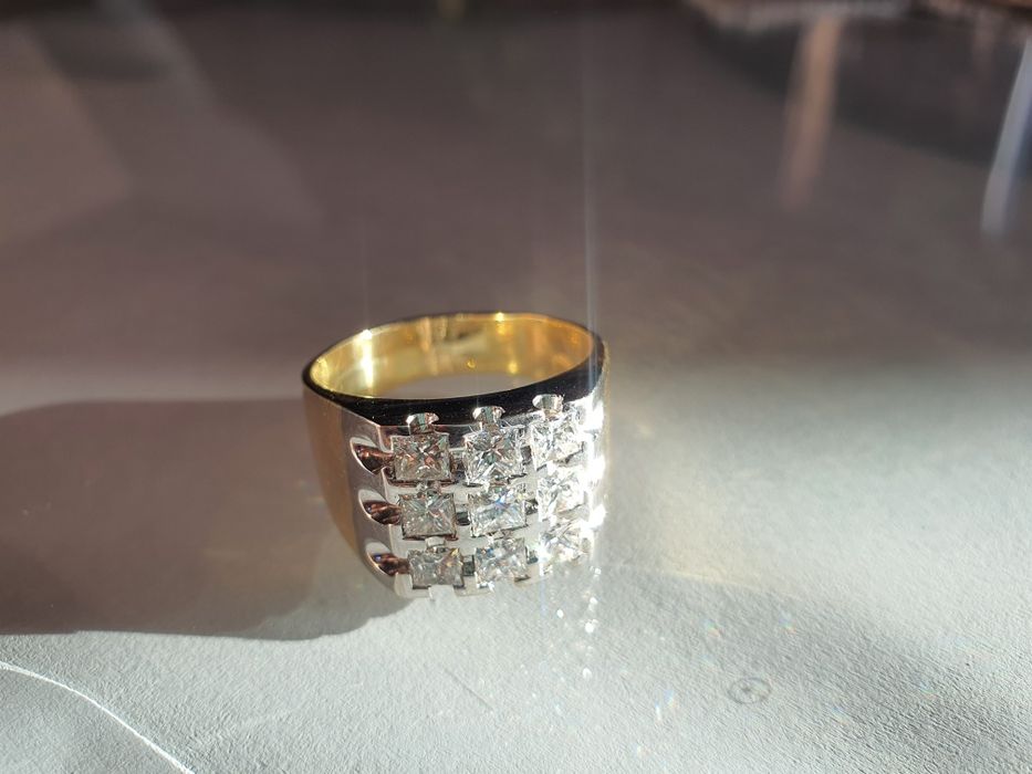 Inel ,ghiul barbați aur alb +galben 18 k cu diamante naturale 2.12 ct