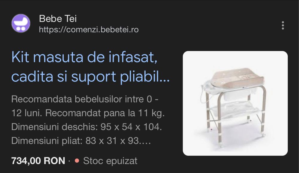 Kit cadita si masa de infasat
