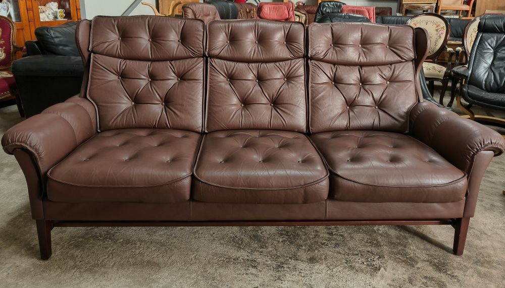 Винтидж диван тройка от естествена кожа