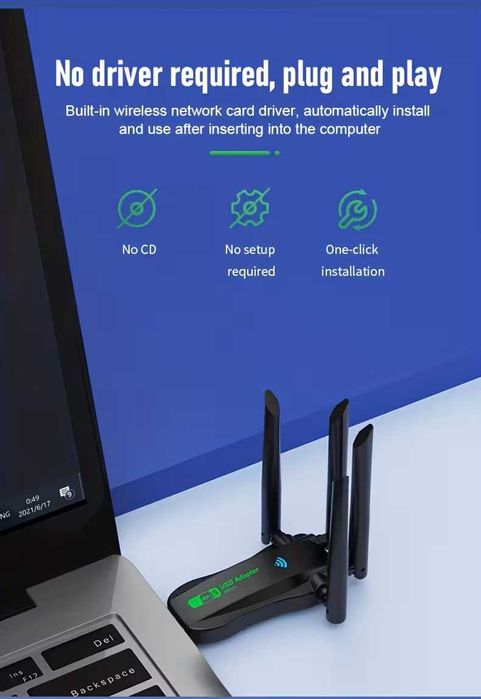 Мощен Bluetooth+WiFi USB Adapter, 2-in-1, 4.2+Dual-Band 1300Mbps
