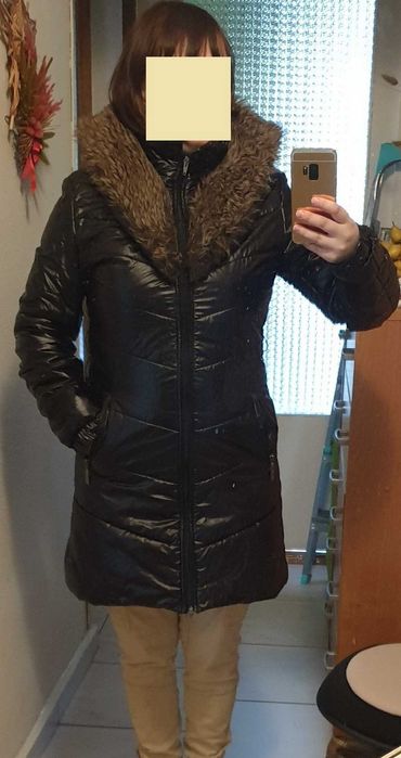 Geaca lunga de iarnă, groasa, de fas, neagra, S/M