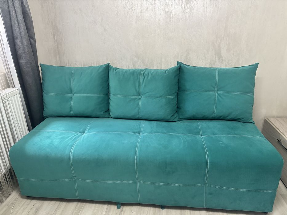 Canapea extensibila, cu lada de depozitare, turcoaz, noua