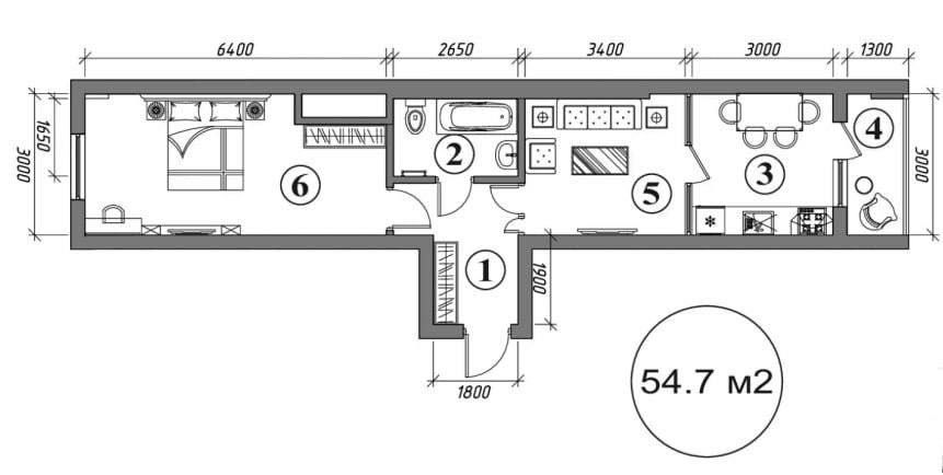 2-комнатная квартира 54.7 м², ЖК Parkent, Тапоич, Ахангаранское шоссе