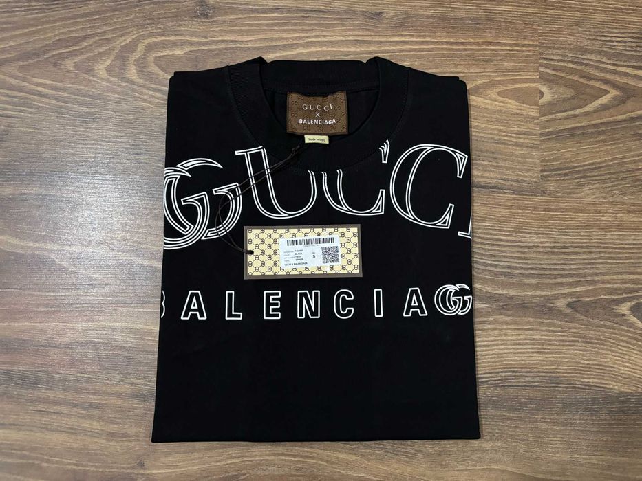 Gucci Balenciaga Мъжка Черна Тениска - S, M, L, 2XL