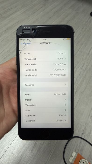 iPhone 8 Plus Neverlock 256GB-Amprenta OK-Spart Dar PERFECT FUNCTIONAL