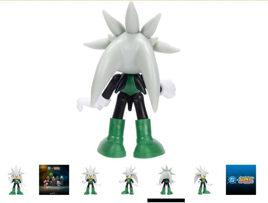Нов DC x Sonic Silver alias Green Lantern Sonic 6 см оригинална екшън фигурка от Jakks Pacific, подвижна и детайлна, колекционерска опаковка - Соник