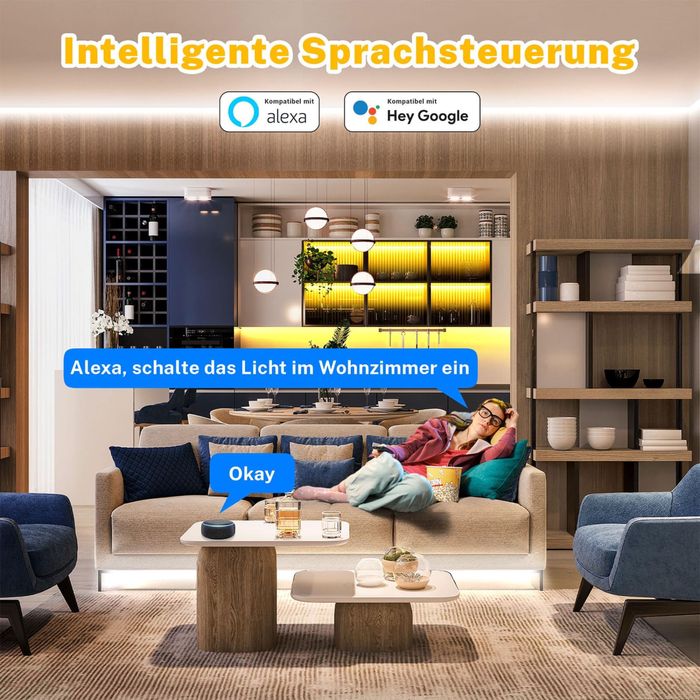 Bandă luminoasă LED COB alb cald, compatibilă cu Alexa 20M Gliztech