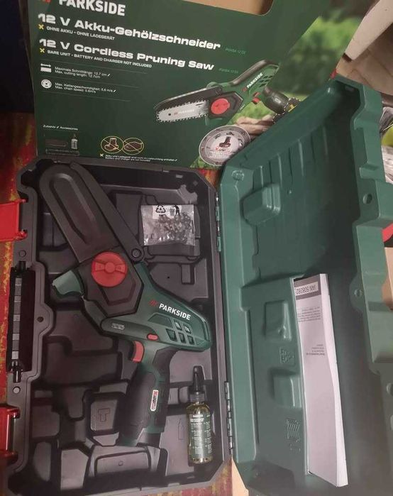 Drujbă cu lanț Parkside NOUĂ pe acumulator 12 V (neinclus), lanț rezervă, minidrujbă, garanție 3 ani