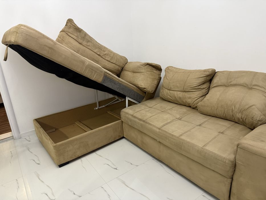 Coltar living Lem’s extensibil/ pe dreapta,cu lada, bej inchis 230x154