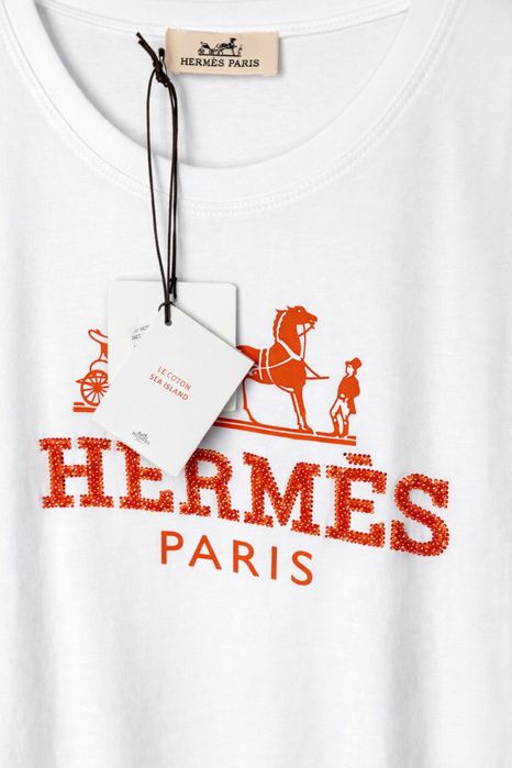 Hermès Paris дамска тениска | Бяла | Кристално лого
