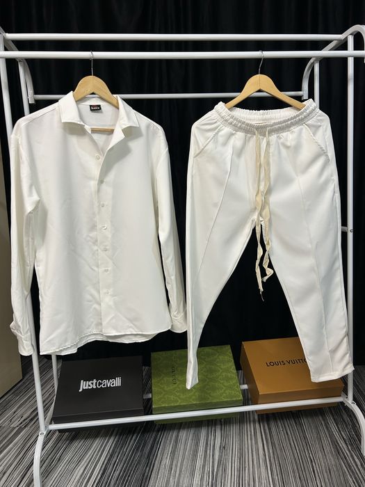 Compleu alb barbati elegant casual camasa + pantaloni xxl