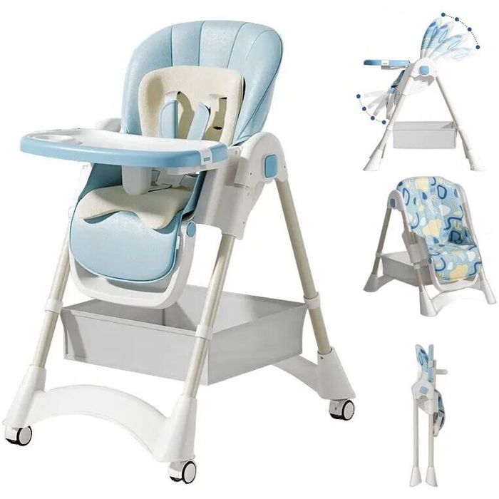 Scaun de Masa Pliabil KinderVIBE®, 6 Luni +, Albastru Fad