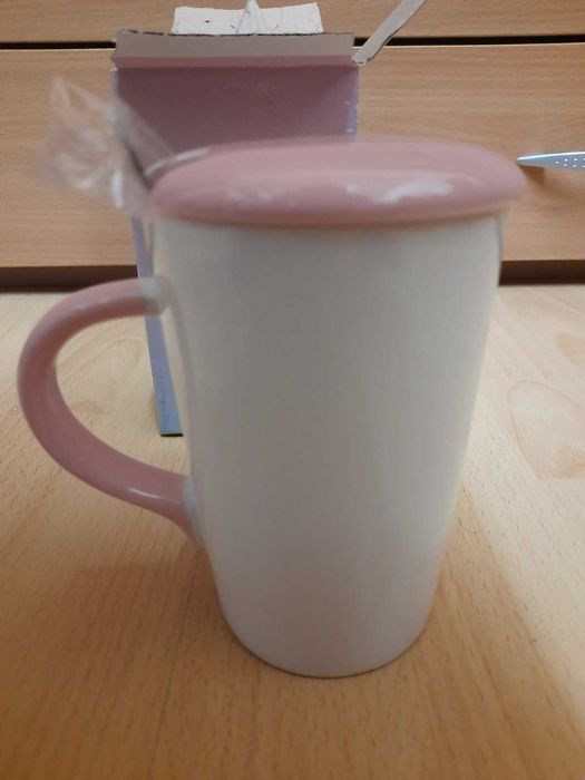 Уникална нова керамична чаша за чай с капаче и лъжичка Forever Love