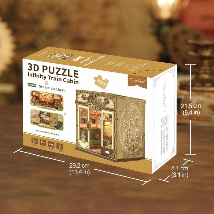 Комплект кътче за книги Tonecheer: 3D пъзел - кабина на влак