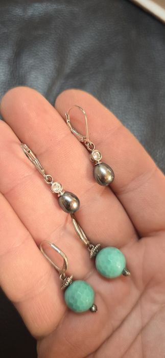 Cercei argint perle negre naturale și turcoaz