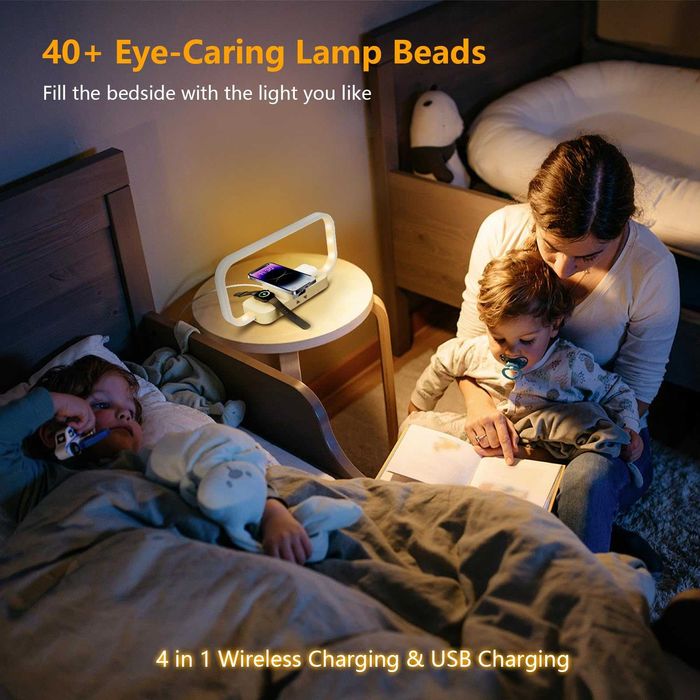 Lampă CRLL 3 în 1 cu încărcare wireless, ceas, USB și lumină reglabilă