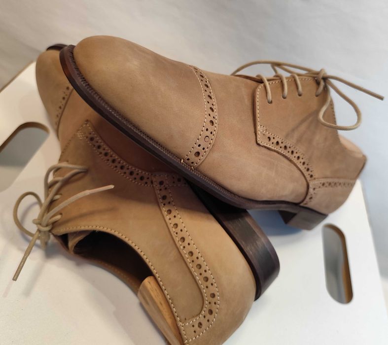 Pantofi derby de lux 44 lucrati manual STEFANO NOI piele naturala nappa camel