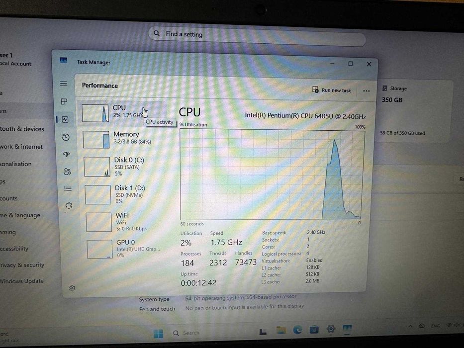 Laptop Lenovo IdeaPad Slim 3 Gri Argintiu | Intel Pentium Gold 6405U | SSD 384 GB | Cutie + Încărcător | Stare Impecabilă