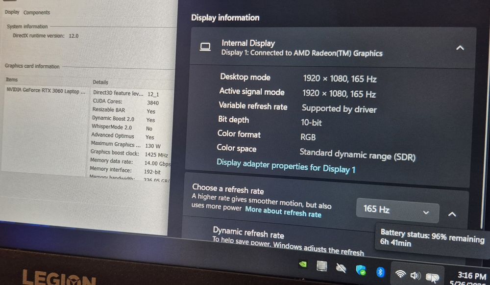 Laptop gaming Lenovo Legion RTX 3060 165Hz