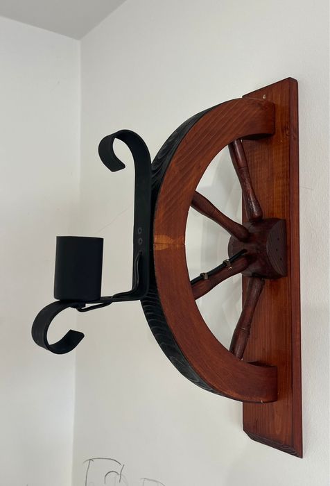 Candelabru roata lemn / lustra din roata de lemn