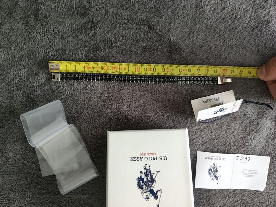 US Polo Assn bratara barbati otel inoxidabil cu strasuri negre 21 cm lungime in stare foarte buna