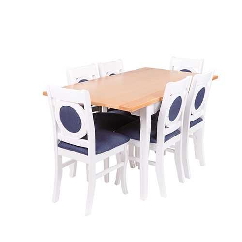 Masa extensibila Lucky, lemn masiv fag + MDF furniruit, alb+fag