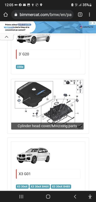 Capac motor ornamental bmw g20 330e g01 30ex b46 b48