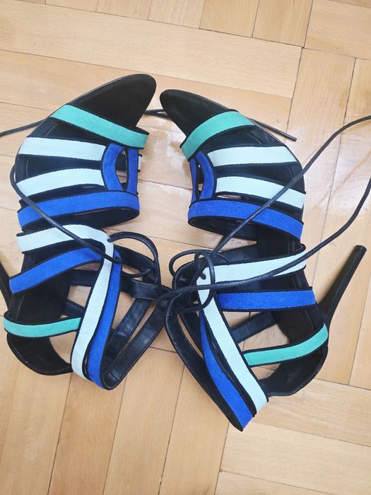 Sandale Zara, cu siret, albastru +negru, marime 40