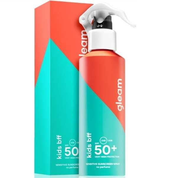 Spray protectie solara SPF 50+ Gleam Kids BFF pentru copii, Set 12 buc