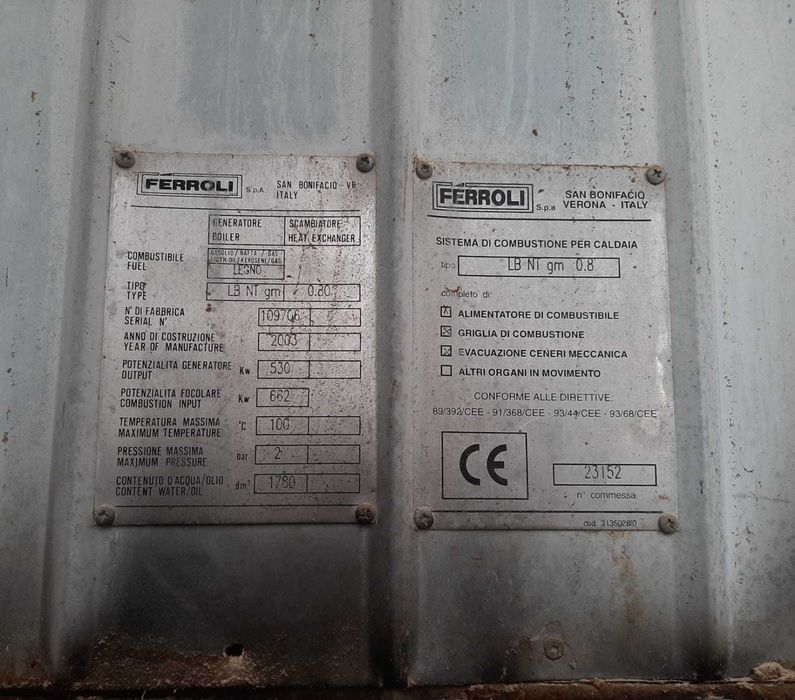 Centrala termica industriala Ferroli, alimentare cu rumegus sau lemne