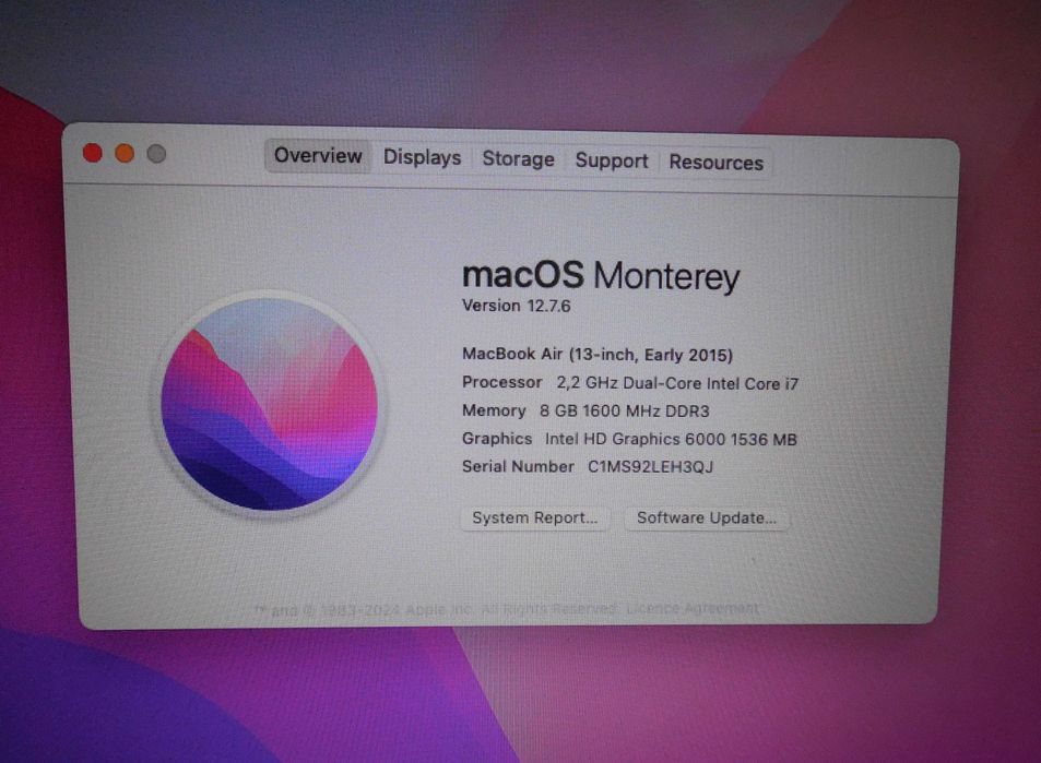 Vand laptop A1466 MacBook air 2015 I7 8GB SSD 256GB aspect super