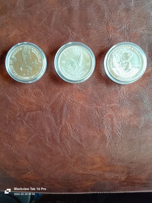 3-Броя Сребърни Монети от по 1унция Проба-999,9/1000