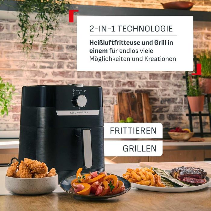 ПРОМО Нов 2г Гаранция Фритюрник с Горещ Въздух и Грил 2 в 1 Air Fryer Tefal Easy Fry & Grill Classic EY5018, 4,2 л