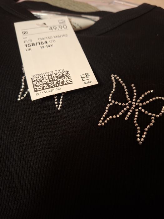 Чисто нова дамска черна тениска с камъчета пеперуди h&m ейч ем