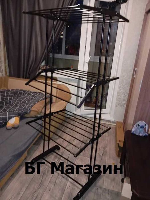 ТОП ЦЕНА!! Сгъваема сушилня за дрехи с опора за закачалка, черна, 3 нива