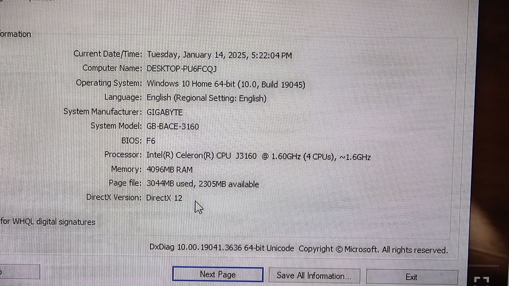 Mini PC Gigabyte BACE 3160