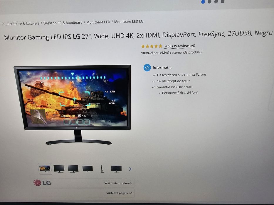 Monitor Gaming LG  27UD58 LED IPS  27" , Wide, UHD 4K, 60Hz