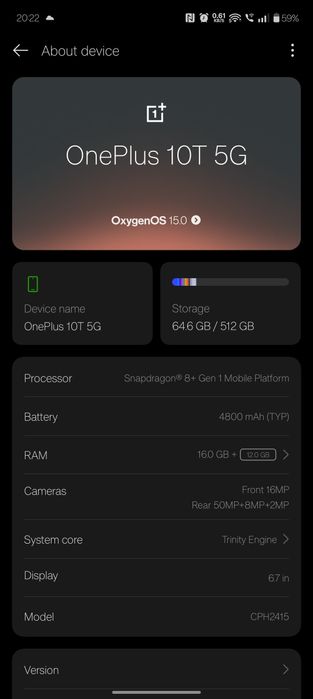 OnePlus 10T 5G 16GB ram 512GB memorie