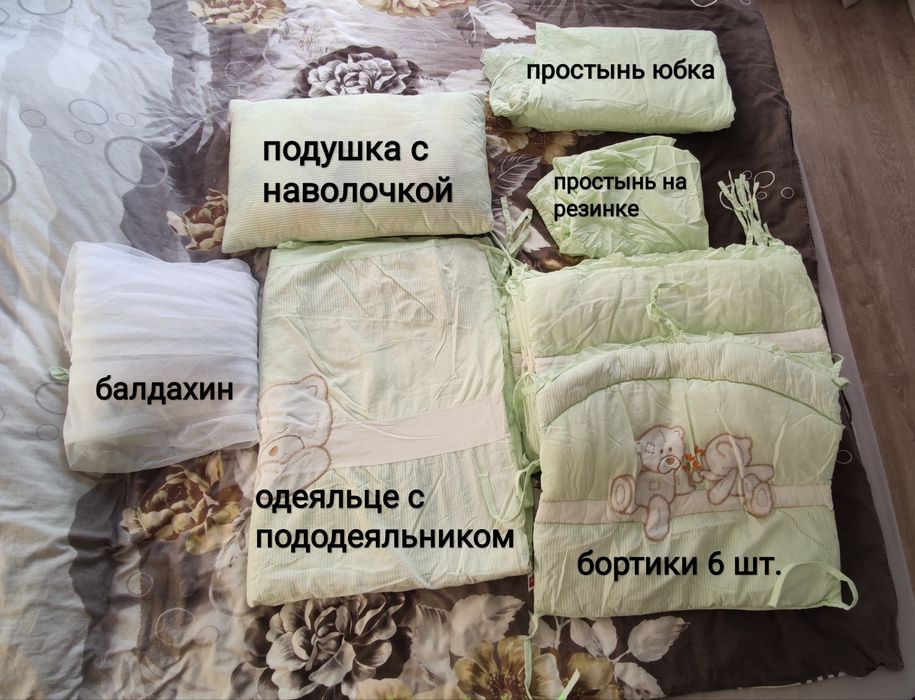 Постельные принадлежности к кроватке малыша.